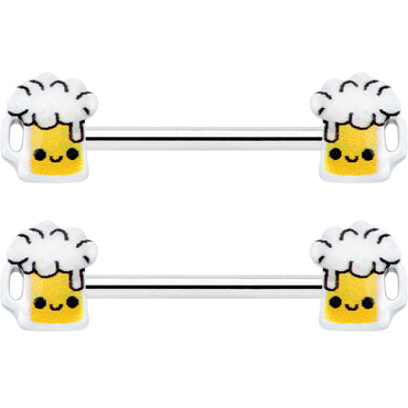 14G 9/16 Sweet Happy Beer St Patricks Barbell Nipple Ring Set
