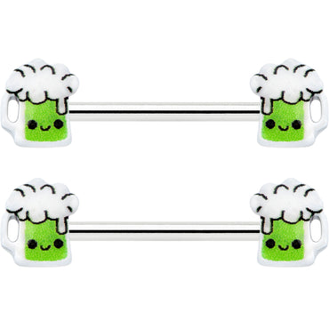 14G 9/16 Sweet Happy Green Beer St Patricks Day Nipple Ring Set