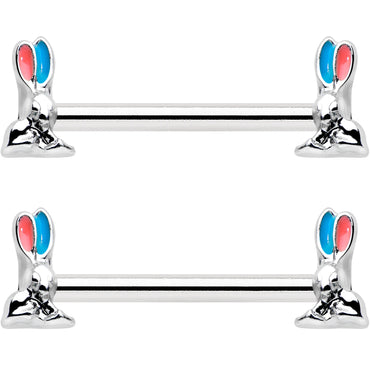 14G 9/16 Easter Bunny Blue Red Ears Barbell Nipple Ring Set