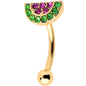 16G 5/16 Pink Gem Gold Tone Watermelon Yum Curved Eyebrow Ring