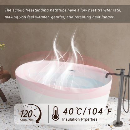47in Gloss White Acrylic Freestanding Oval Bathtub, Chrome Overflow and Drain