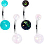 White Aurora Green Black Faux Opal Pack Belly Ring Set of 4