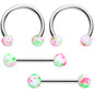 14G 9/16 1/2 Splatter Green Pink Barbell Horseshoe Nipple Ring Set of 4