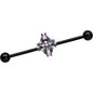 14G Pink Gem Black Opulent Cross Industrial Barbell 38mm