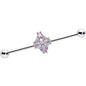 14G Pink Gem Opulent Cross Industrial Barbell 38mm