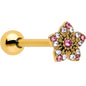 Pink Clear Gem Gold Tone Texture Star Barbell Tongue Ring