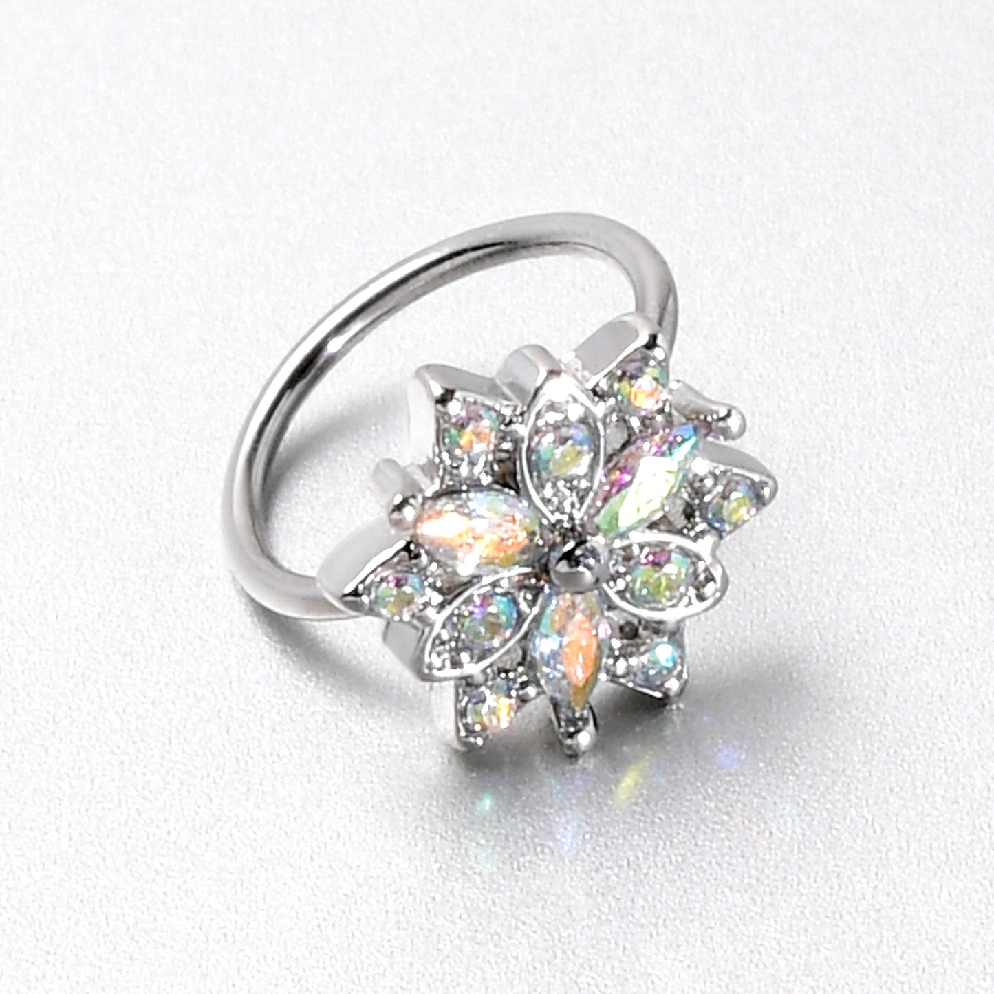 20G 5/16 Aurora CZ Gem Snowflake Style Nose Hoop