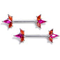 14G 9/16 Orange Pink Gem Abstract Fire Barbell Nipple Ring Set