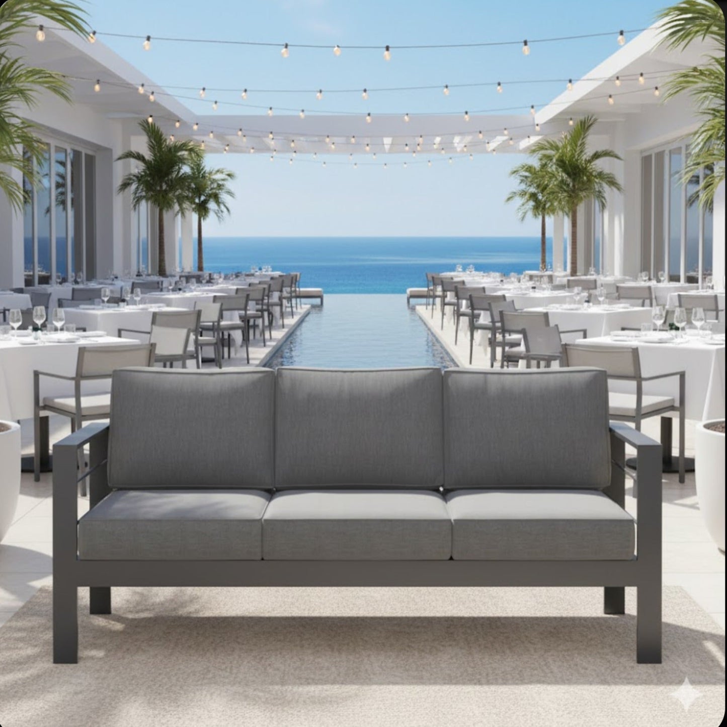 3-Seat Outdoor Aluminum Sofa 74" Dark Gray