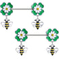 14G 9/16 Yellow Gem Daisy Bee Glittery Barbell Nipple Ring Set