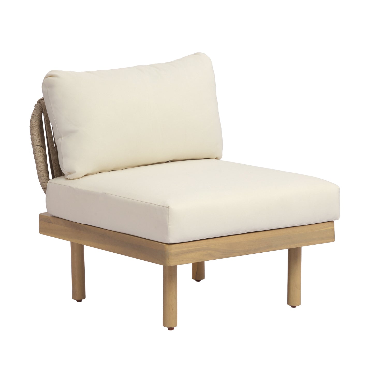 Outdoor Sectional Set Acacia Wood Rope L-Shape Beige 6 Piece