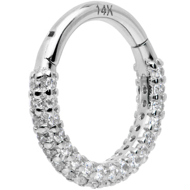 16G 5/16 14k White Gold CZ Paved Ultra Luxe Hinged Circular Segment Ring