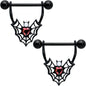 14G 11/16 Red Gem Black Gothic Bat Heart Nipple Shield Set