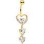 Clear CZ Gem Gold Tone Opulent Heart Quartet Dangle Belly Ring