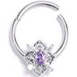 16G 3/8 Purple Clear Gem Lace Look Hearts Hinged Segment Ring
