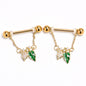 14G 9/16 Clear Gem Gold Tone Natures Glamour Dangle Nipple Ring Set