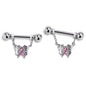 14G 9/16 Butterfly Beauty In Flight Chain Dangle Nipple Ring Set