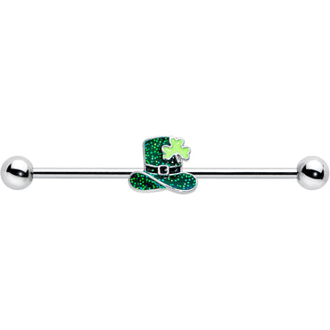 14G Glitter Top Hat Shamrock St Patricks Industrial Barbell 38mm