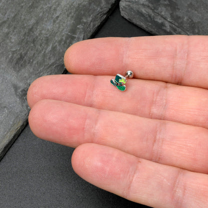 16G 1/4 Glitter Top Hat Shamrock Cartilage Tragus Earring