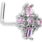 20G 7mm Pink Gem Opulent Cross L Shape Nose Ring