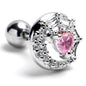 16G 1/4 Pink Gem Heart Moon Web Cartilage Tragus Earring
