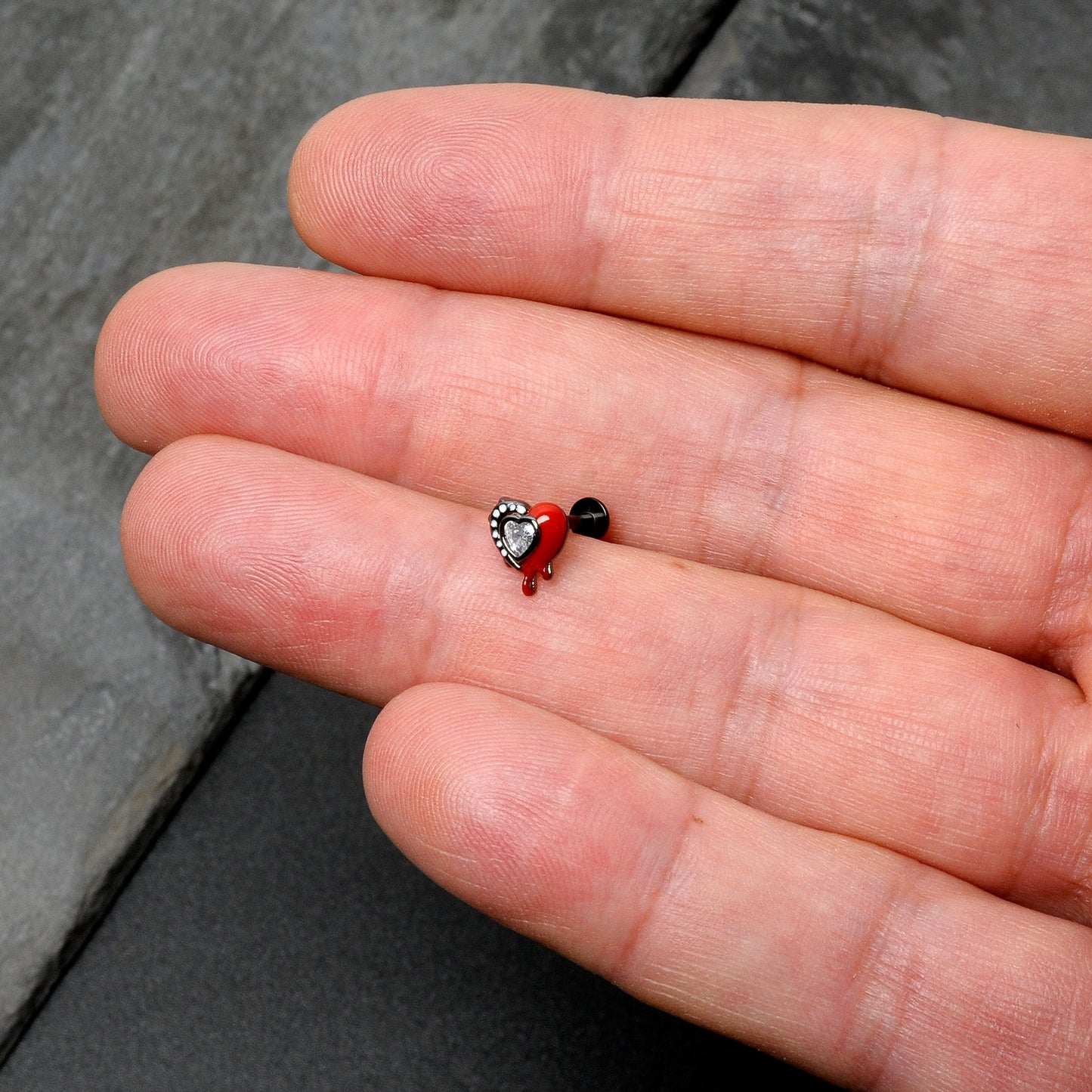 16G 5/16 Clear Gem Black Bleeding Heart Labret Monroe Tragus