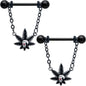 14G 9/16 Red Gem Black Pot Leaf Skull Chain Dangle Nipple Ring Set