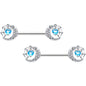 14G 9/16 Blue CZ Gem Heart Web Moon Barbell Nipple Ring Set