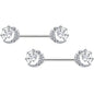 14G 9/16 Clear CZ Gem Heart Web Moon Barbell Nipple Ring Set