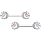 14G 9/16 Pink CZ Gem Heart Web Moon Barbell Nipple Ring Set