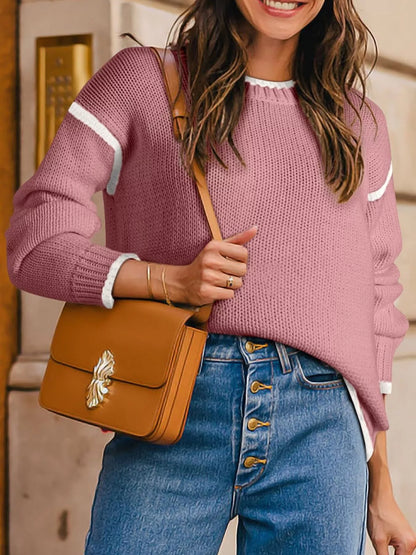 Contrast Trim Long Sleeve Sweater