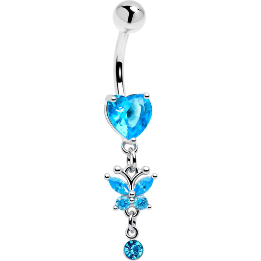 Blue Gem Butterfly Have A Heart Dangle Belly Ring