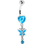 Blue Gem Butterfly Have A Heart Dangle Belly Ring