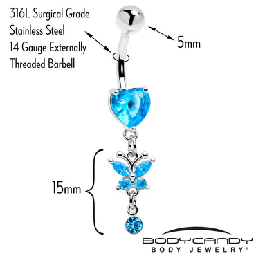 Blue Gem Butterfly Have A Heart Dangle Belly Ring
