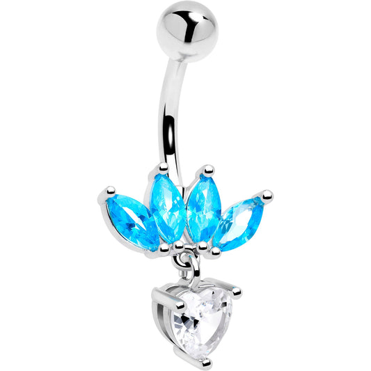 Blue Clear Gem Quartet Heart Dangle Belly Ring