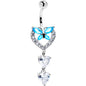 Blue Clear Gem Butterfly Hearts Of Love Dangle Belly Ring