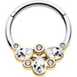 16G 3/8 Clear Gem Golden Crown Deluxe Hinged Segment Ring