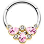 16G 3/8 Pink Gem Golden Crown Deluxe Hinged Segment Ring