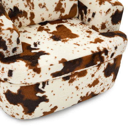 Swivel Accent Chair 360 Degree Faux Fur Beige Dual-Layer Cushion 36.6x36.5 In