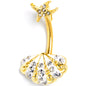 Clear Gem Gold Tone Luxe Sea Shell Glam Starfish Double Mount Belly Ring