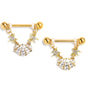 14G 9/16 Clear Gem Gold Tone Sea Shell Glam Dangle Nipple Ring Set