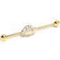 14G Clear Gem Gold Tone Luxe Sea Shell Glam Industrial Barbell 38mm