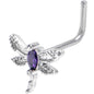 20G 7mm Purple Gem Texture Butterfly L Shape Nose Ring
