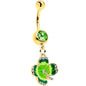 Clear Green Gem Gold Tone Lucky Shamrock Dangle Belly Ring