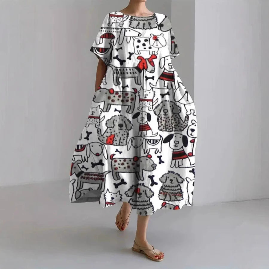 3D Digital-Print Short-Sleeve Casual Dress