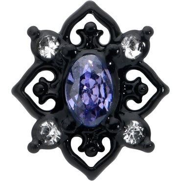 16G 1/4 Purple Gem Black Scrolling Hearts Cartilage Tragus Earring