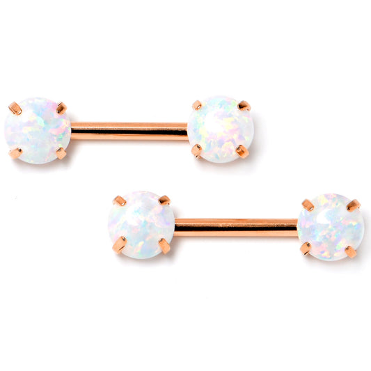 14G 1/2 White Synthetic Opal Rose Hue Threadless Nipple Ring Set