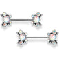 14G 9/16 Aurora CZ Gem Circles Threadless Barbell Nipple Ring Set