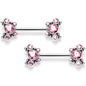 14G 9/16 Pink CZ Gem Circles Threadless Barbell Nipple Ring Set