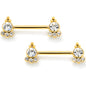 14G 9/16 Clear CZ Gem Gold Tone Style Threadless Nipple Ring Set